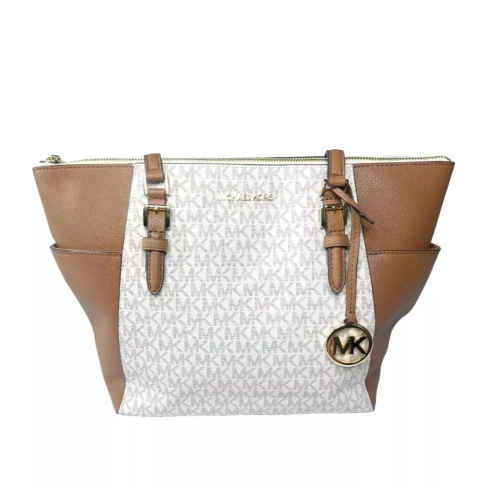 Michael Kors Charlotte Logo and Leather Top-Zip Tote Bag